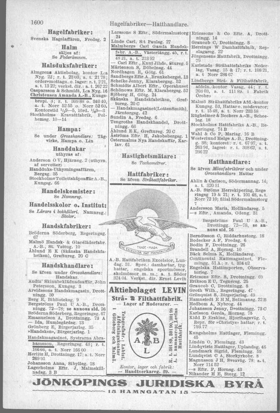 . Lindbloms Juridisli:a Alflirsbyrå, Oxtorgsg. 8 Linden s, Upsalag. 15 J,nndins Erik Juridiska Byrå, Drottningg. 2, se annon» sid. 2 b.