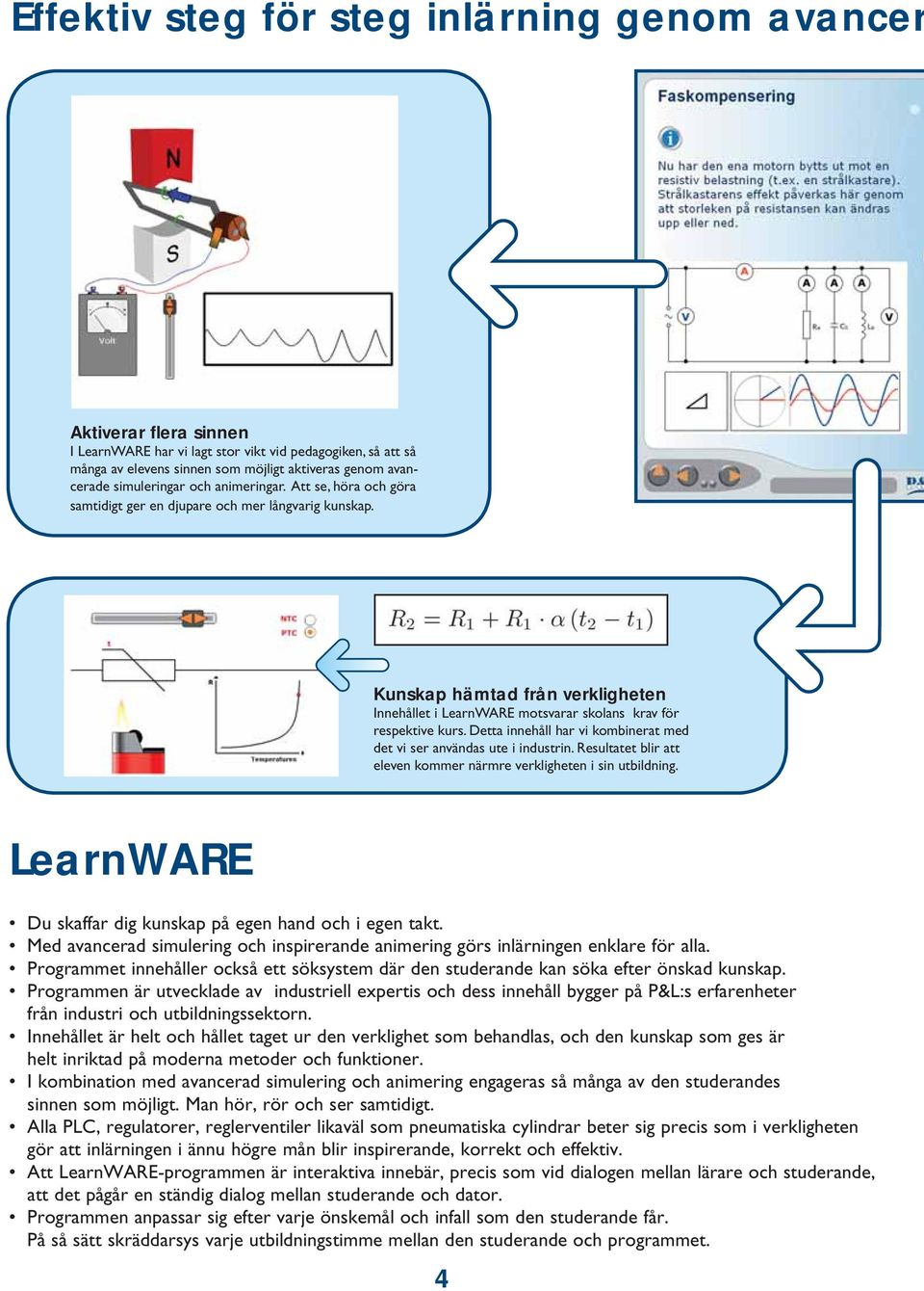 Kunskap hämtad från verkligheten Innehållet i LearnWARE motsvarar skolans krav för respektive kurs. Detta innehåll har vi kombinerat med det vi ser användas ute i industrin.