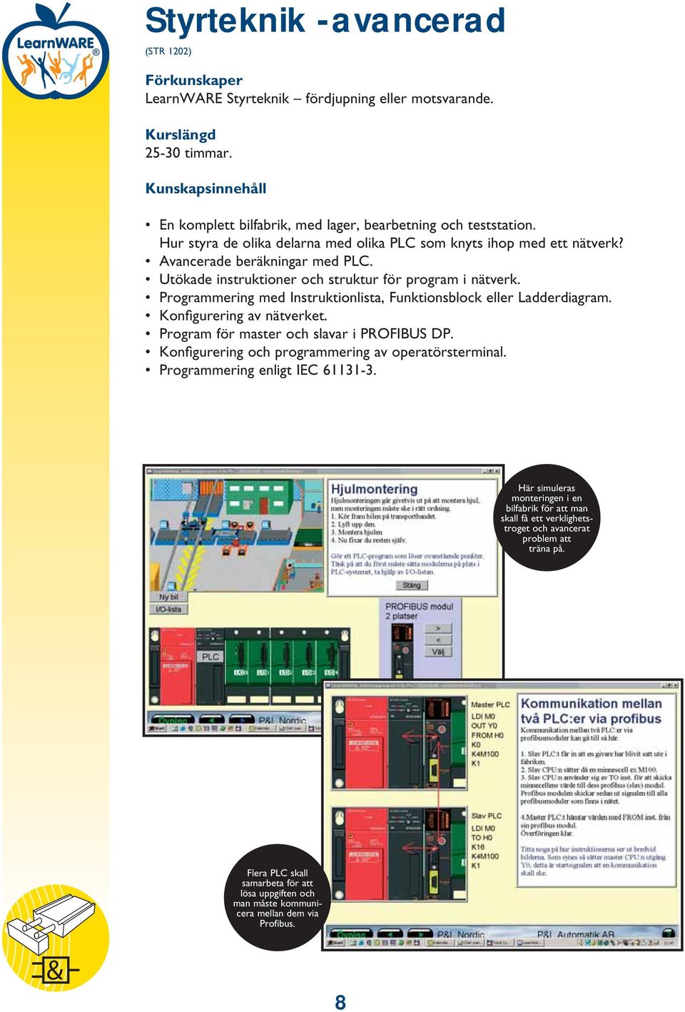 Programmering med Instruktionlista, Funktionsblock eller Ladderdiagram. Konfi gurering av nätverket. Program för master och slavar i PROFIBUS DP.