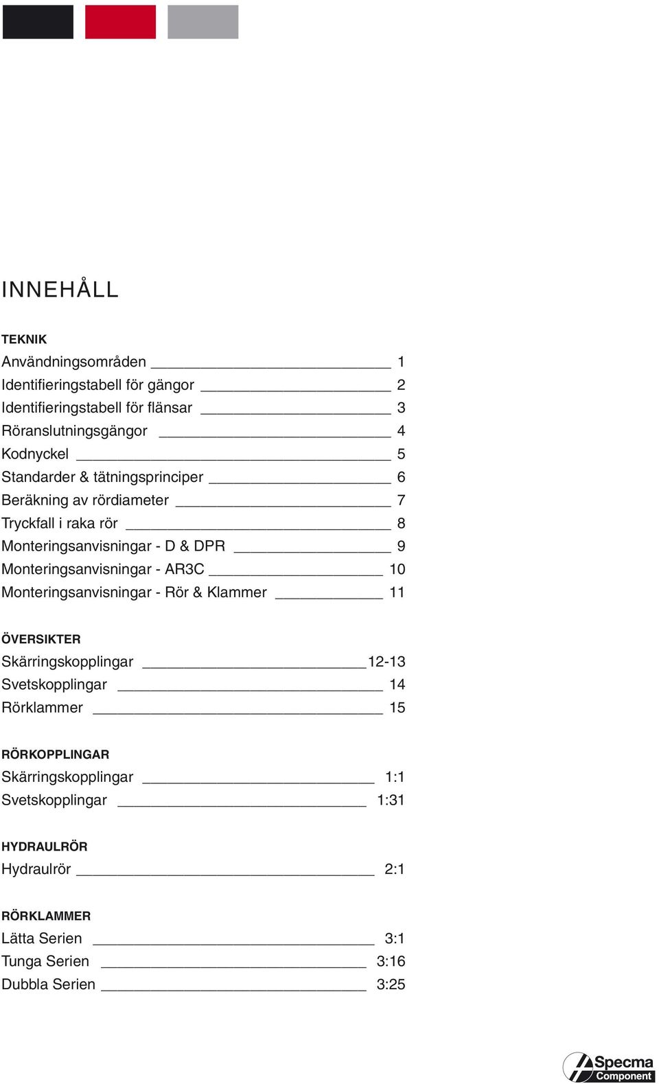 Monteringsanvisningar - AR3C 10 Monteringsanvisningar - Rör & Klammer 11 ÖVERSIKTER Skärringskopplingar 12-13 Svetskopplingar 14