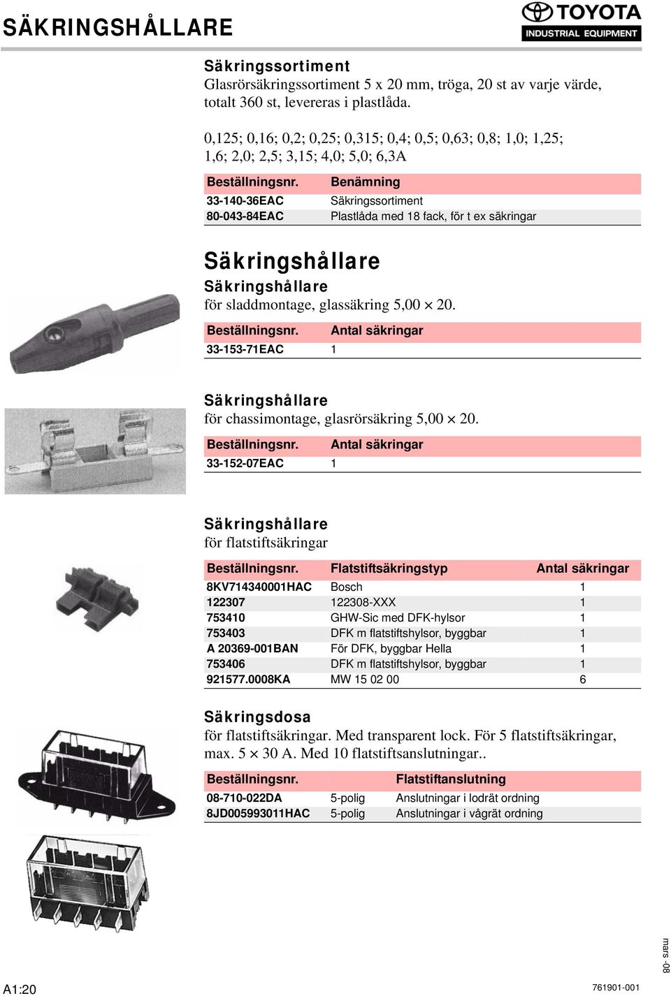 Säkringshållare Säkringshållare för sladdmontage, glassäkring 5,00 20. 33-153-71EAC 1 Antal säkringar Säkringshållare för chassimontage, glasrörsäkring 5,00 20.