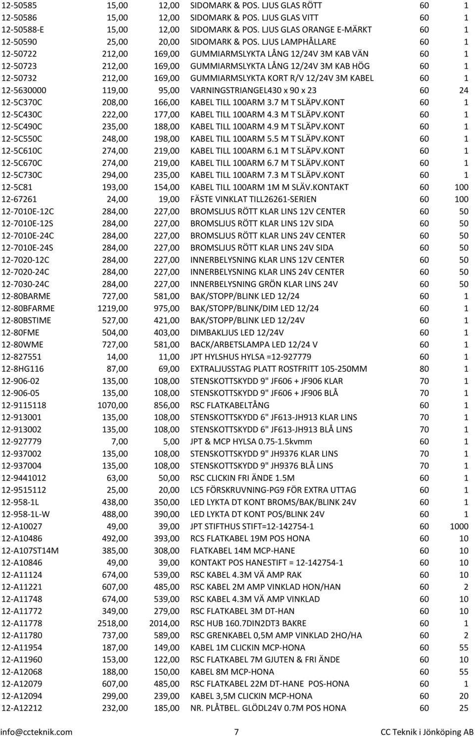 LJUS LAMPHÅLLARE 60 1 12-50722 212,00 169,00 GUMMIARMSLYKTA LÅNG 12/24V 3M KAB VÄN 60 1 12-50723 212,00 169,00 GUMMIARMSLYKTA LÅNG 12/24V 3M KAB HÖG 60 1 12-50732 212,00 169,00 GUMMIARMSLYKTA KORT