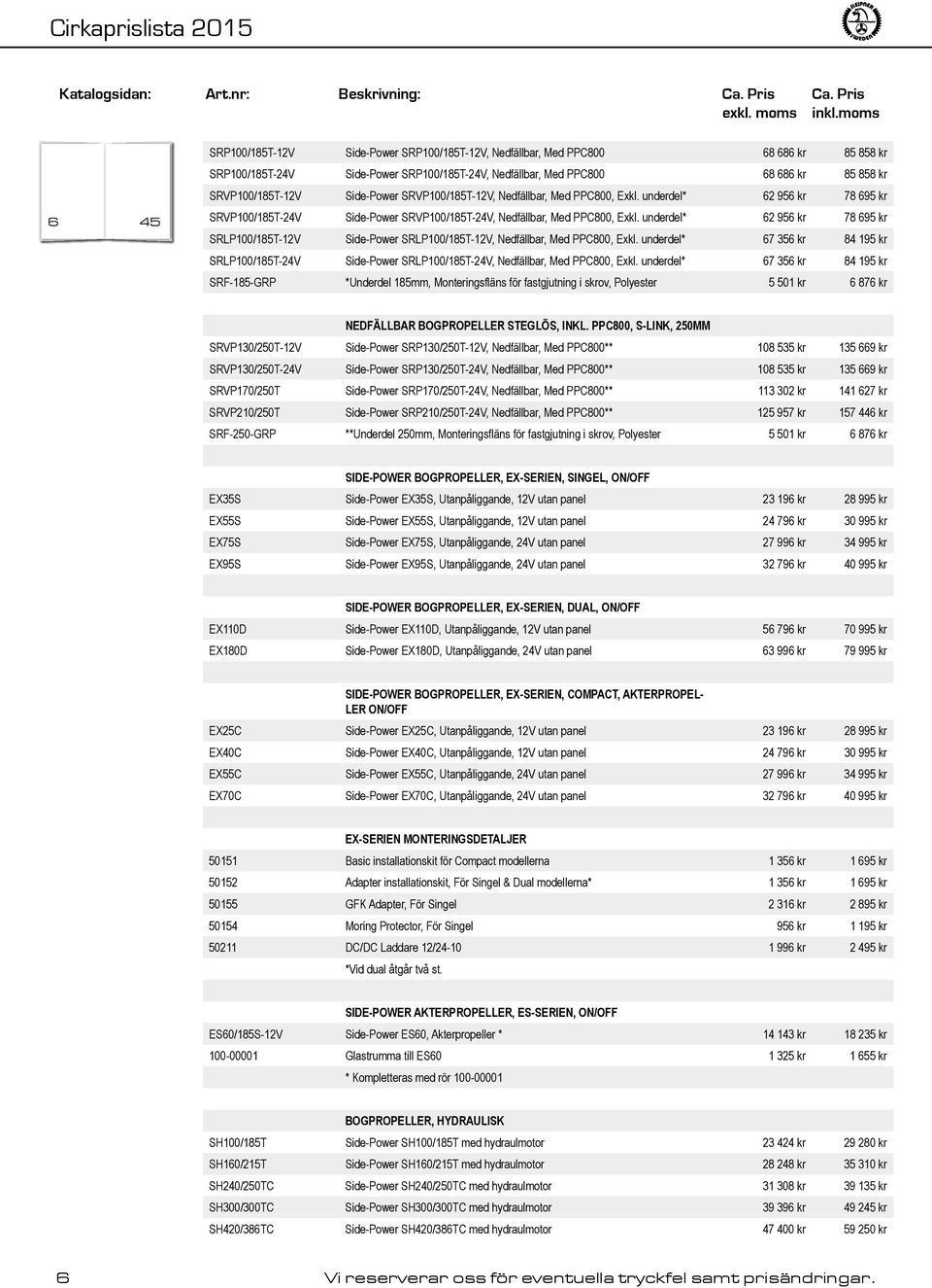 underdel* 62 956 kr 78 695 kr SRLP100/185T-12V Side-Power SRLP100/185T-12V, Nedfällbar, Med PPC800, Exkl.