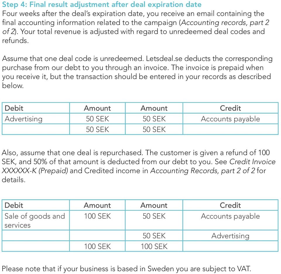 se deducts the corresponding purchase from our debt to you through an invoice. The invoice is prepaid when you receive it, but the transaction should be entered in your records as described below.