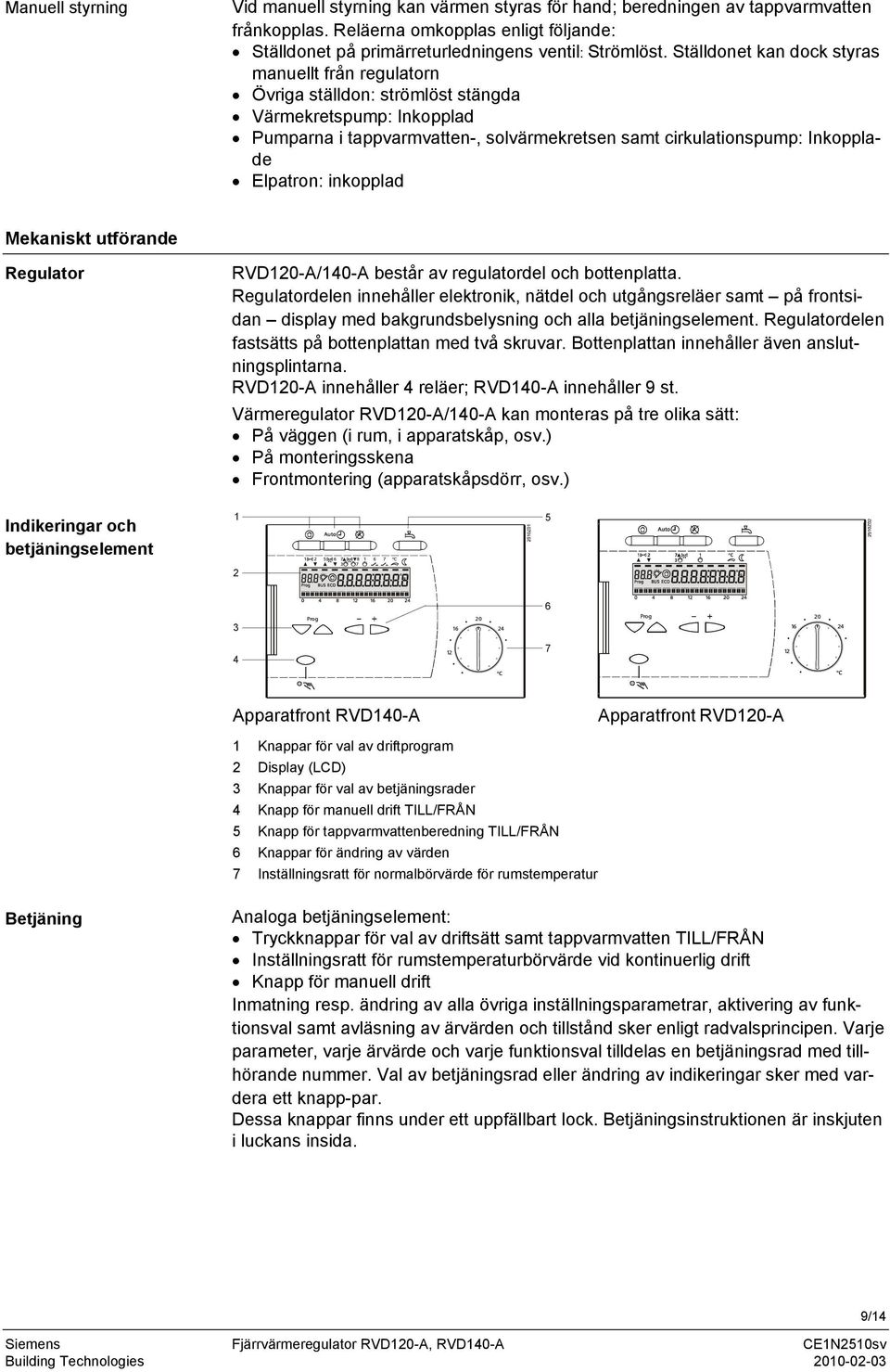 inkopplad ekaniskt utförande Regulator RVD120-A/140-A består av regulatordel och bottenplatta.