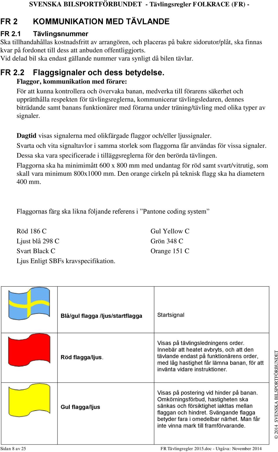 Vid delad bil ska endast gällande nummer vara synligt då bilen tävlar. FR 2.2 Flaggsignaler och dess betydelse.