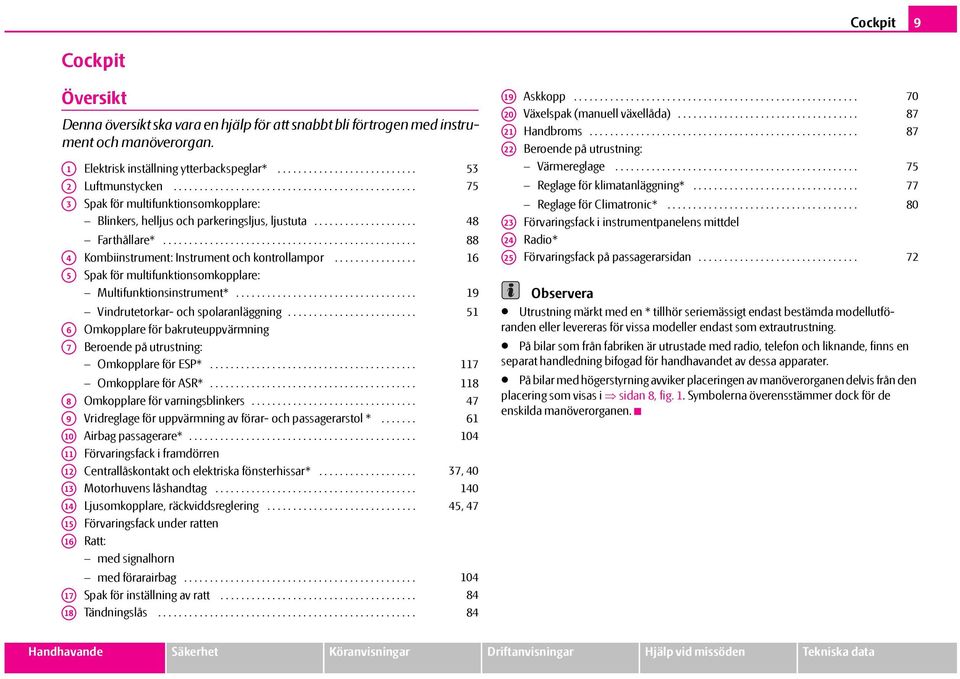 ................................................ 88 A4 Kombiinstrument: Instrument och kontrollampor................ 16 A5 Spak för multifunktionsomkopplare: Multifunktionsinstrument*.