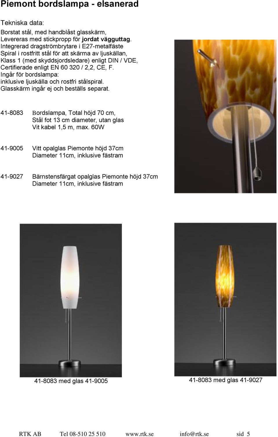 Ingår för bordslampa: inklusive ljuskälla och rostfri stålspiral. Glasskärm ingår ej och beställs separat.