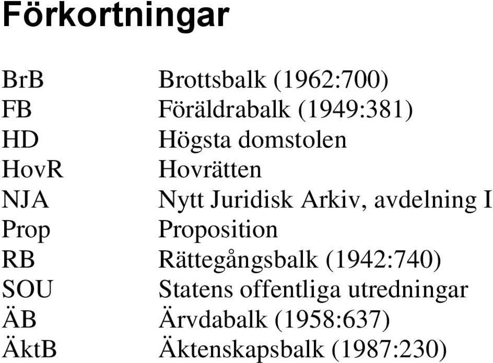 avdelning I Prop Proposition RB Rättegångsbalk (1942:740) SOU