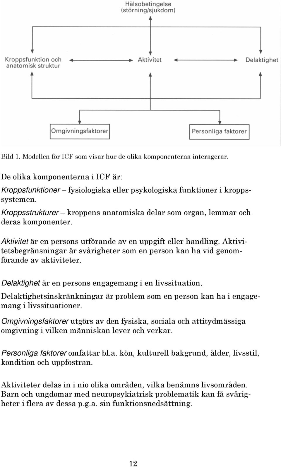 Aktivitetsbegränsningar är svårigheter som en person kan ha vid genomförande av aktiviteter. Delaktighet är en persons engagemang i en livssituation.