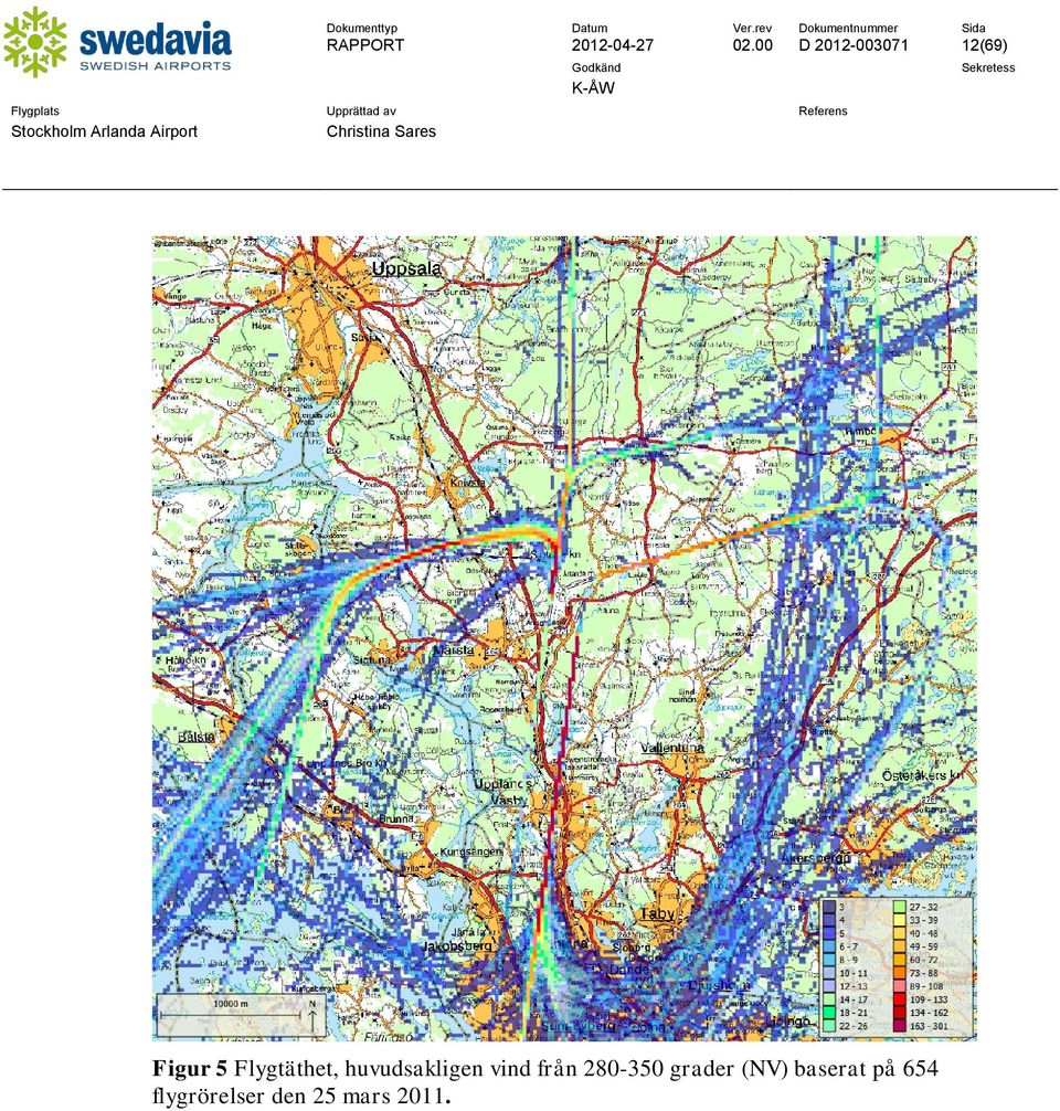 Flygtäthet, huvudsakligen vind från