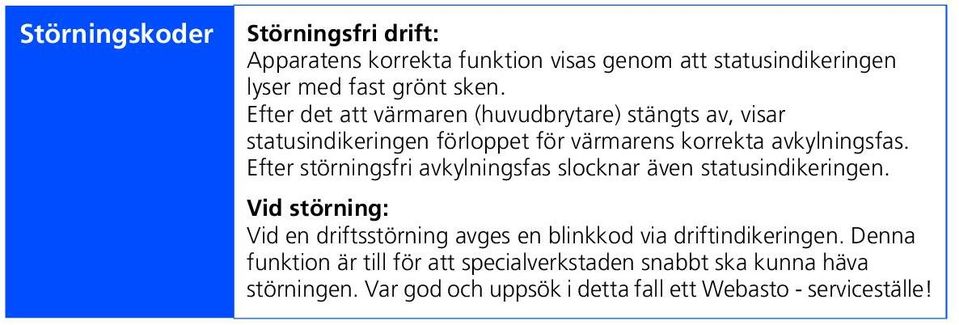 Efter störningsfri avkylningsfas slocknar även statusindikeringen.