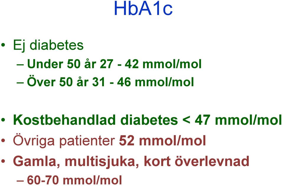 diabetes < 47 mmol/mol Övriga patienter 52