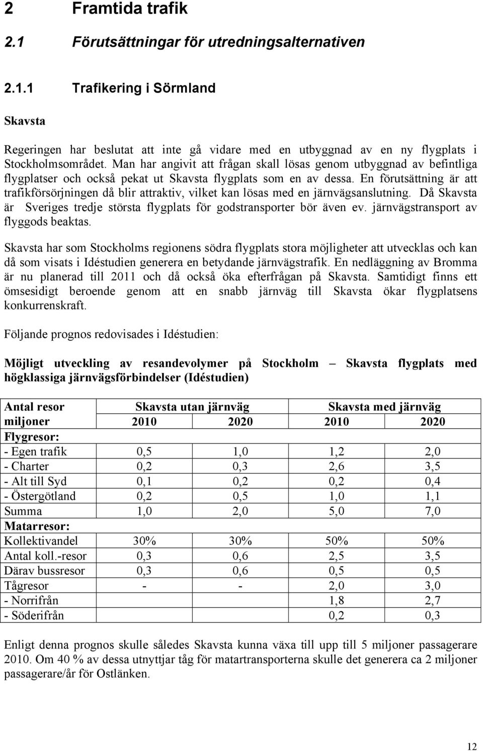 En förutsättning är att trafikförsörjningen då blir attraktiv, vilket kan lösas med en järnvägsanslutning. Då Skavsta är Sveriges tredje största flygplats för godstransporter bör även ev.