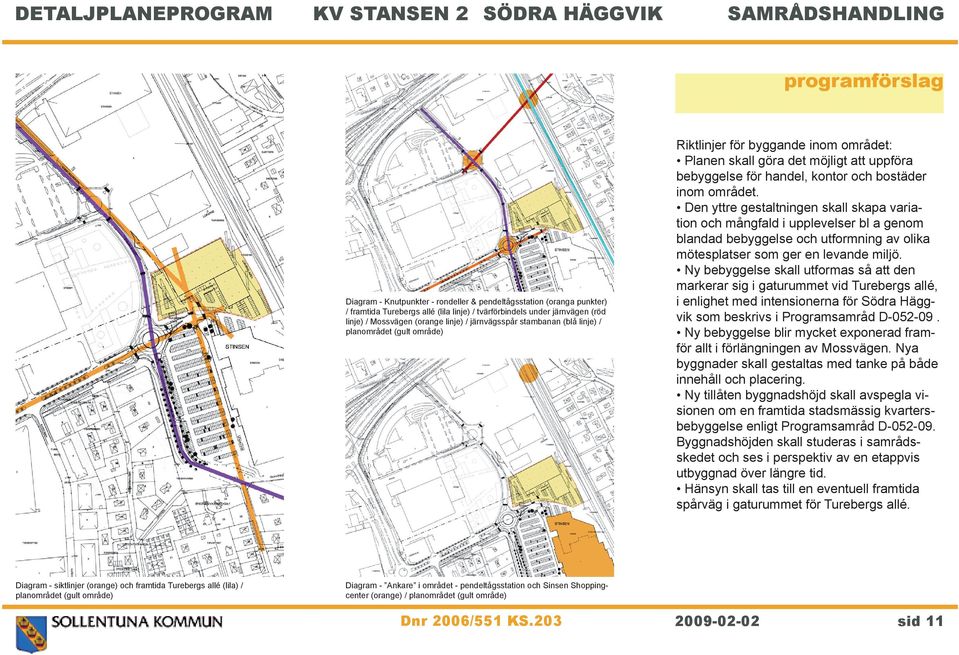 Ny bebyggelse skall utformas så att den markerar sig i gaturummet vid Turebergs allé, i enlighet med intensionerna för Södra Häggvik som beskrivs i Programsamråd D-052-09.