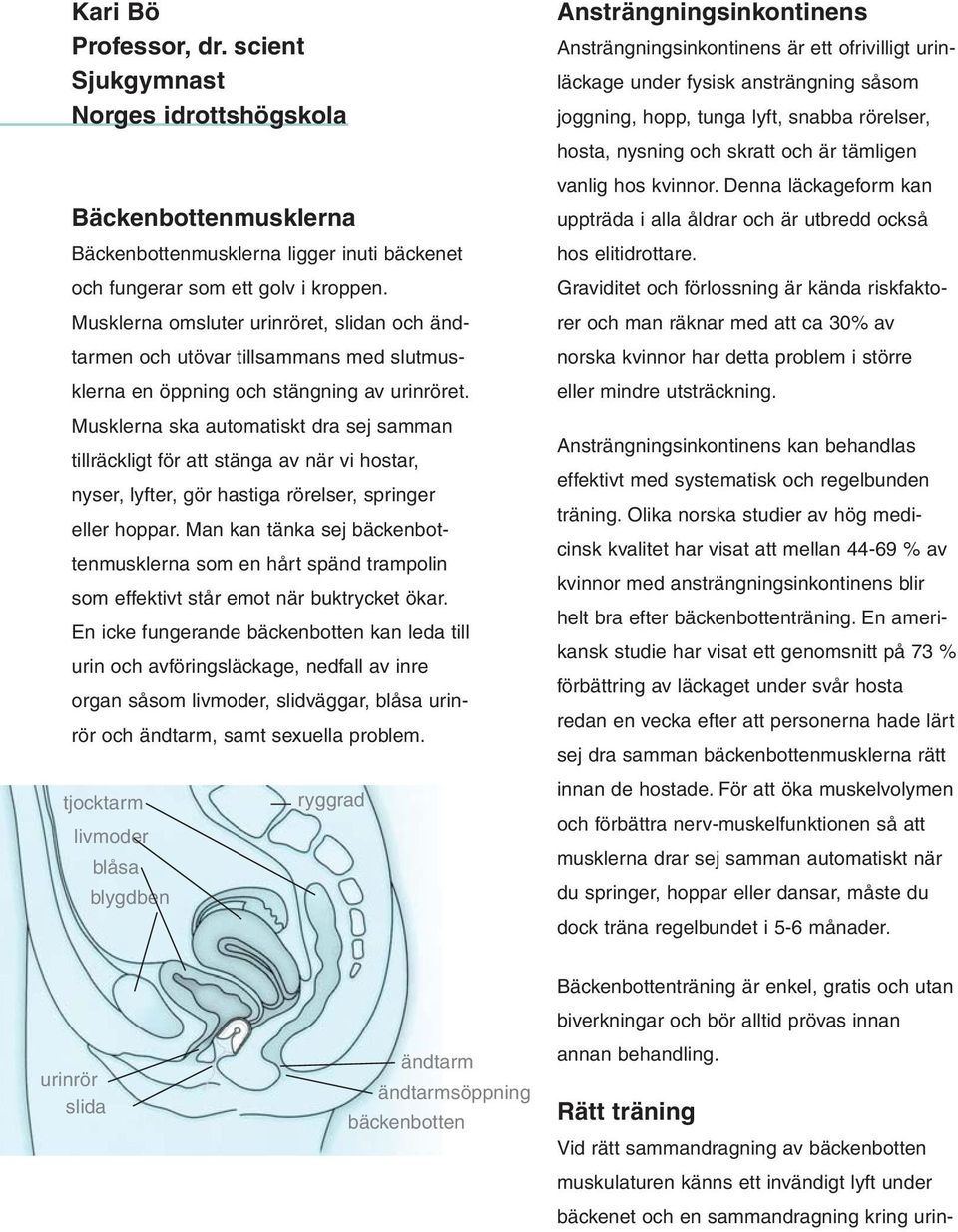 Musklerna ska automatiskt dra sej samman tillräckligt för att stänga av när vi hostar, nyser, lyfter, gör hastiga rörelser, springer eller hoppar.