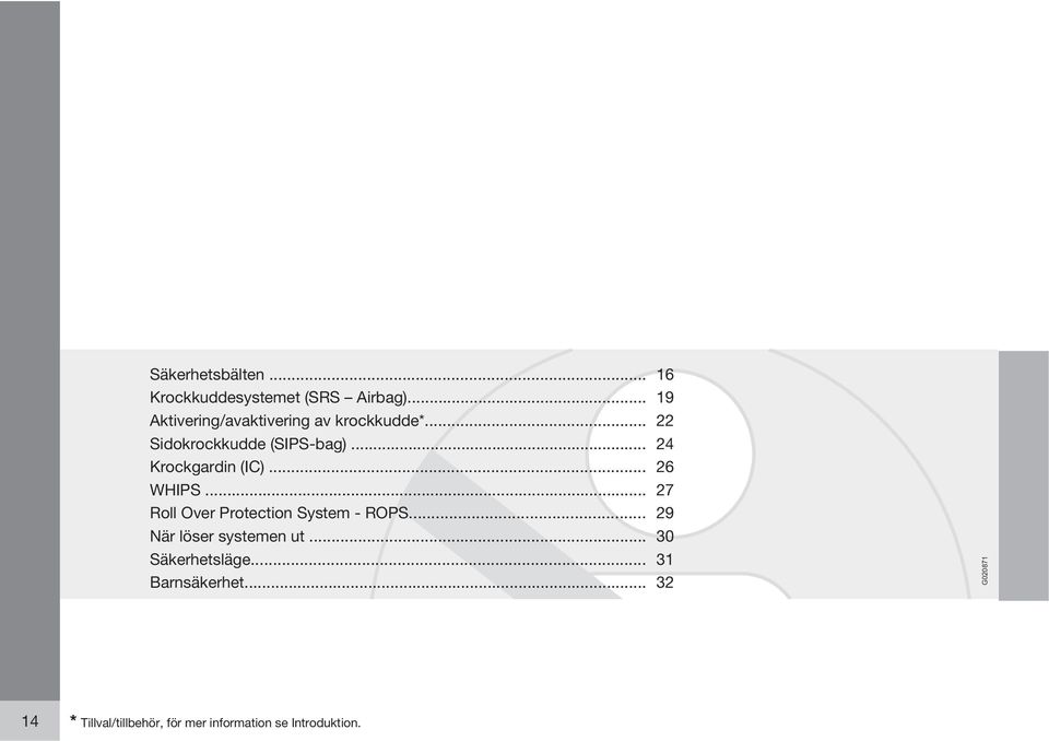 .. 24 Krockgardin (IC)... 26 WHIPS... 27 Roll Over Protection System - ROPS.