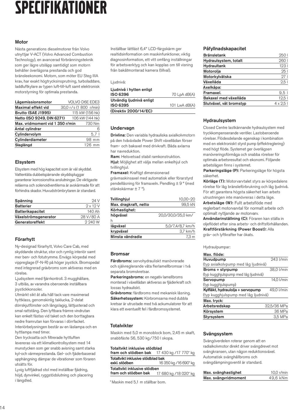 Motorn, som möter EU Steg IIIA krav, har exakt högtrycksinsprutning, turboladdare, laddluftkylare av typen luft-till-luft samt elektronisk motorstyrning för optimala prestanda.