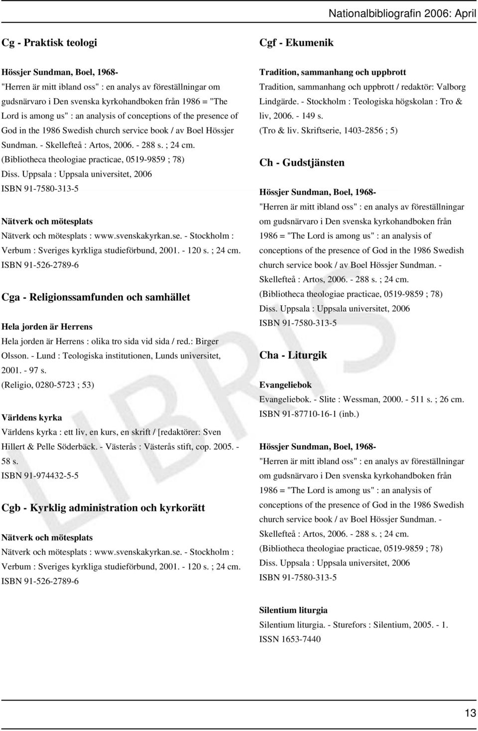 (Bibliotheca theologiae practicae, 0519-9859 ; 78) Diss. Uppsala : Uppsala universitet, 2006 ISBN 91-7580-313-5 Nätverk och mötesplats Nätverk och mötesplats : www.svenskakyrkan.se.