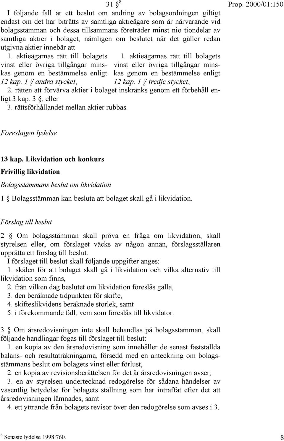 aktieägarnas rätt till bolagets vinst eller övriga tillgångar minskas genom en bestämmelse enligt 12 kap. 1 andra stycket, 1.