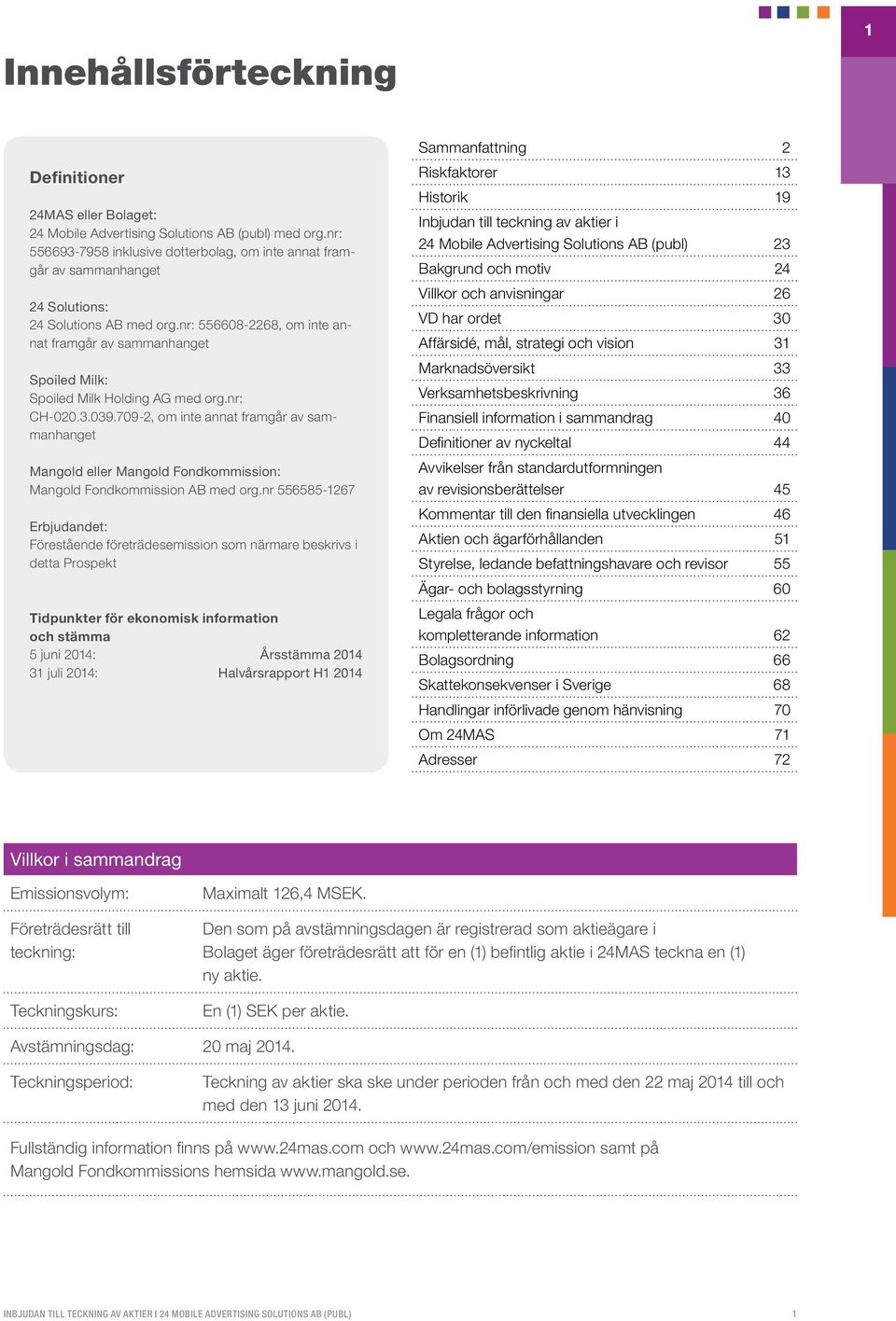 nr: 556608-2268, om inte annat framgår av sammanhanget Spoiled Milk: Spoiled Milk Holding AG med org.nr: CH-020.3.039.