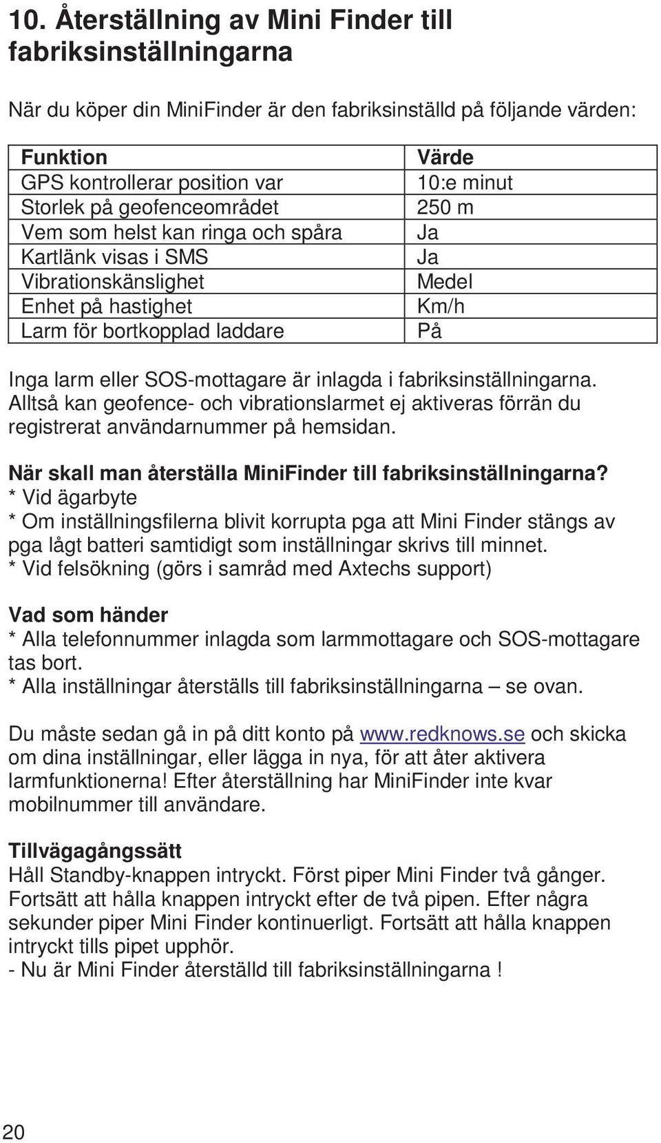 inlagda i fabriksinställningarna. Alltså kan geofence- och vibrationslarmet ej aktiveras förrän du registrerat användarnummer på hemsidan.