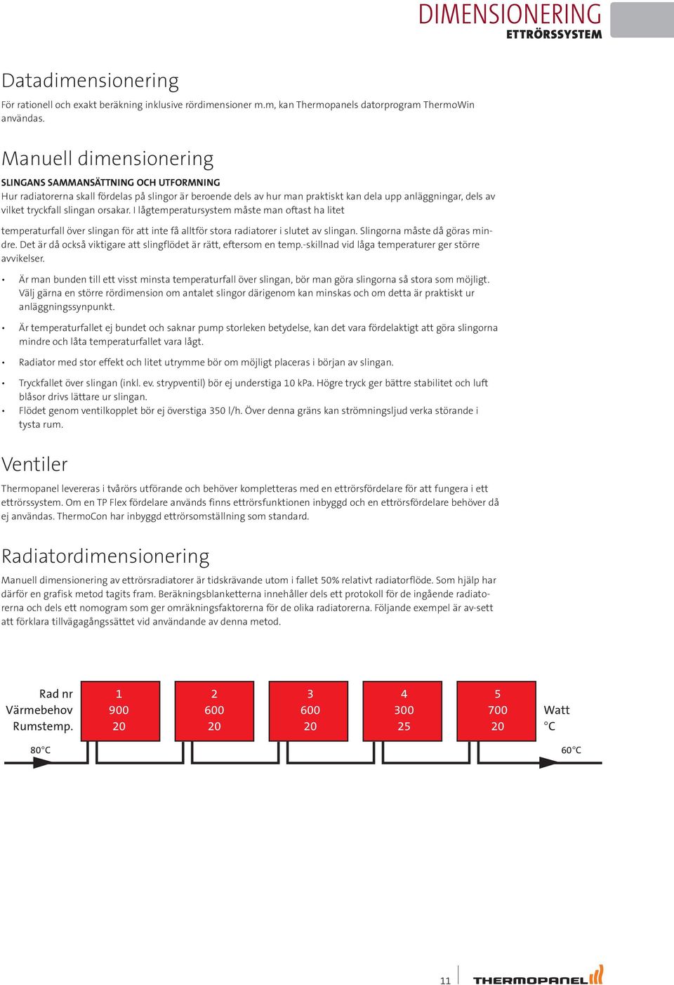 slingan orsakar. I lågtemperatursystem måste man oftast ha litet temperaturfall över slingan för att inte få alltför stora radiatorer i slutet av slingan. Slingorna måste då göras mindre.