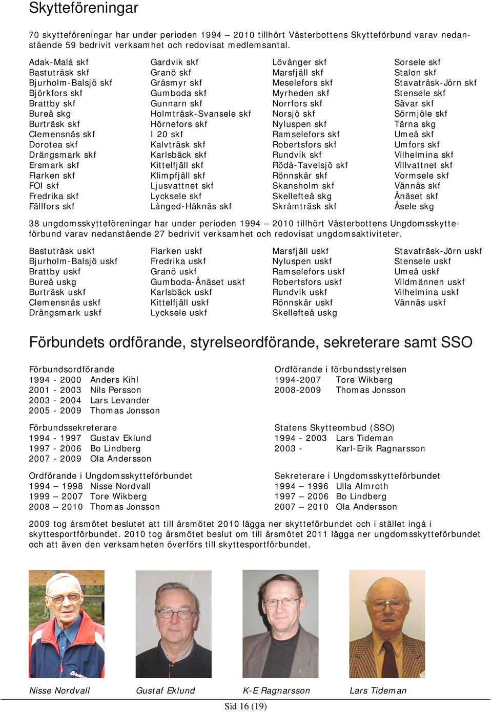 Gardvik skf Granö skf Gräsmyr skf Gumboda skf Gunnarn skf Holmträsk-Svansele skf Hörnefors skf I 20 skf Kalvträsk skf Karlsbäck skf Kittelfjäll skf Klimpfjäll skf Ljusvattnet skf Lycksele skf