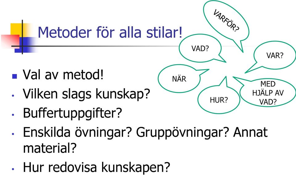 Enskilda övningar? Gruppövningar?