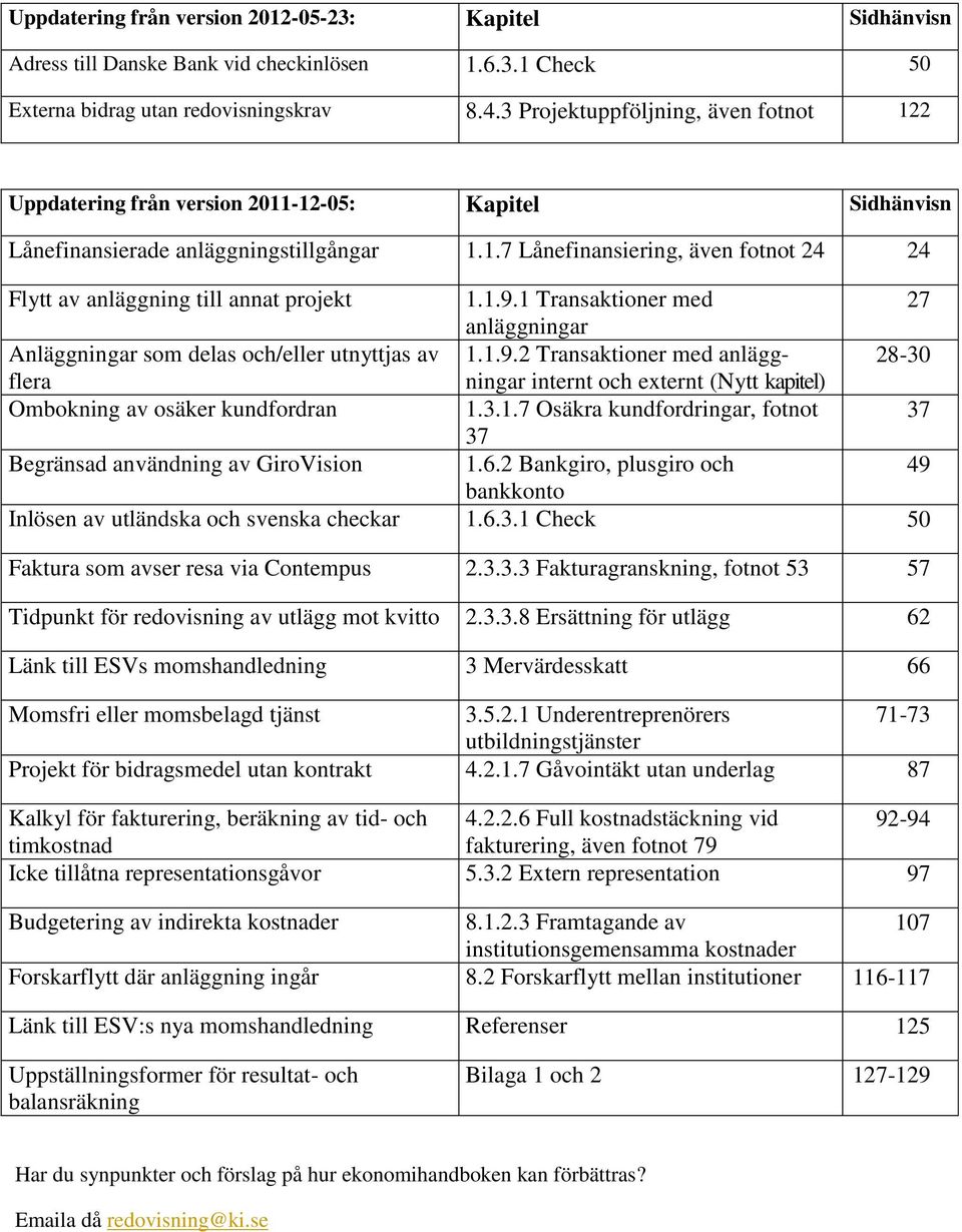 1.9.1 Transaktioner med 27 anläggningar Anläggningar som delas och/eller utnyttjas av 1.1.9.2 Transaktioner med anläggningar 28-30 flera internt och externt (Nytt kapitel) Ombokning av osäker kundfordran 1.