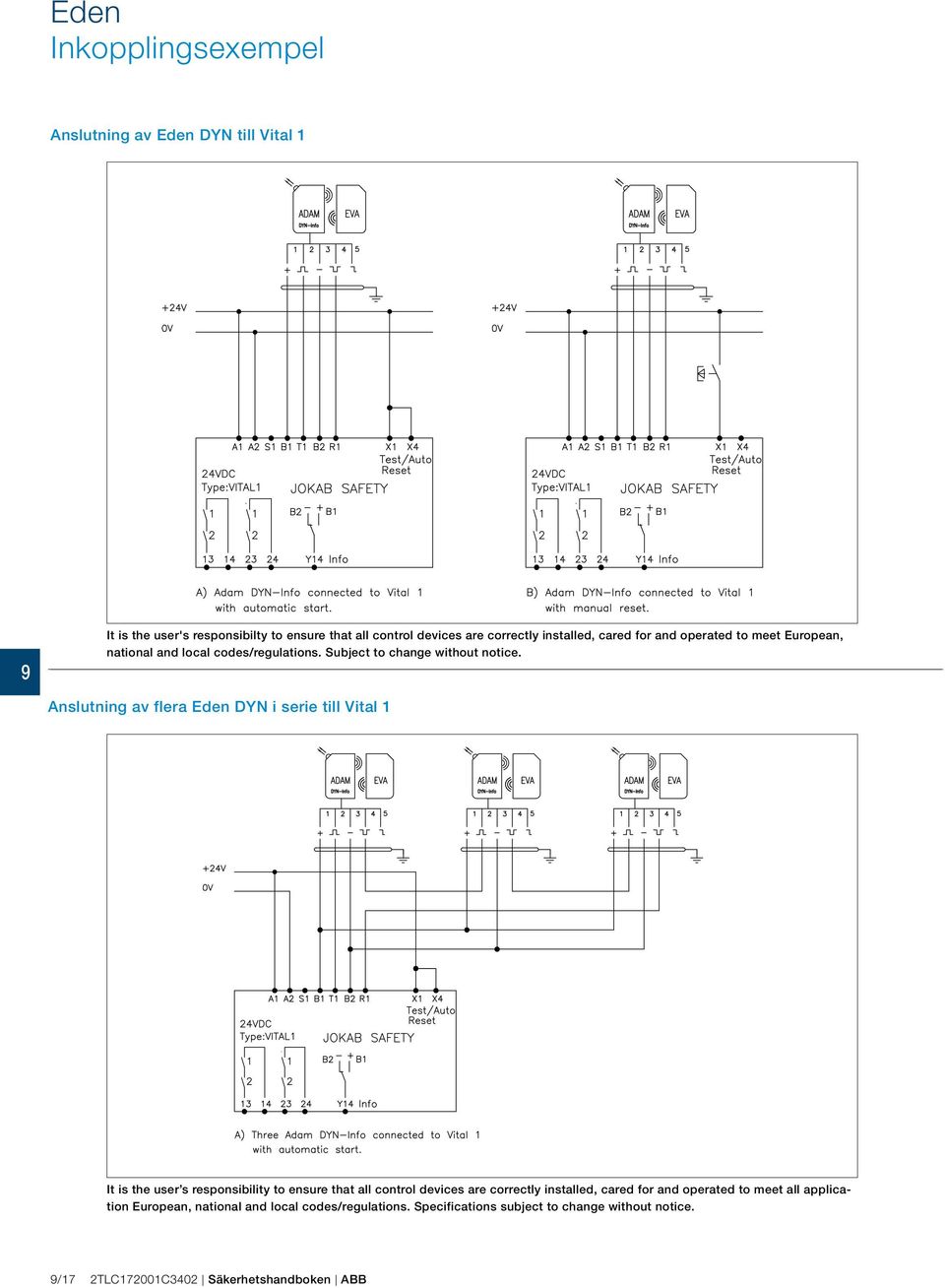 Anslutning av flera Eden DYN i serie till Vital 1 It is the user s responsibility to ensure that all control devices are correctly installed, cared