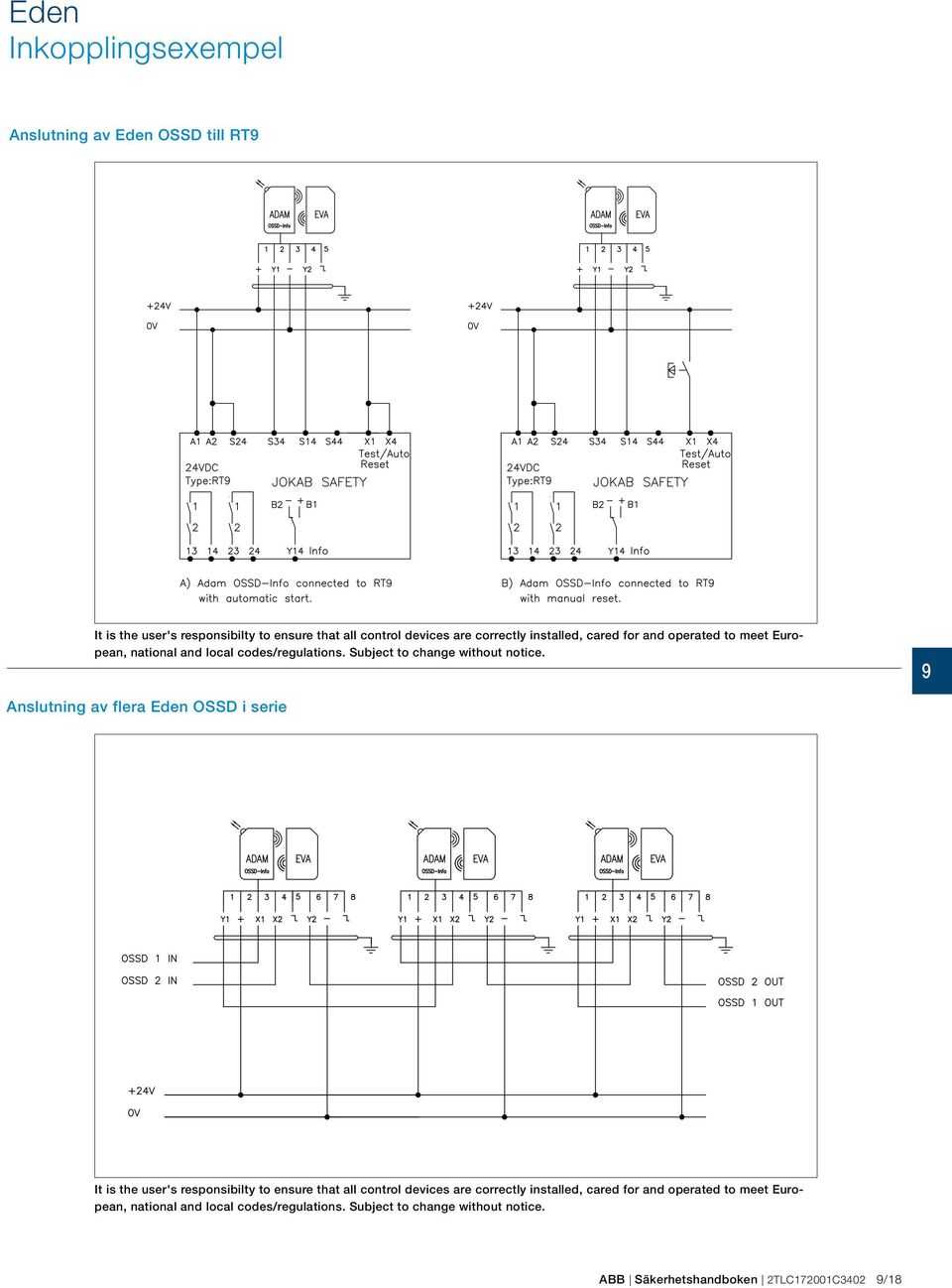 Anslutning av flera Eden OSSD i serie It is the user's responsibilty to ensure that all control devices are correctly  ABB