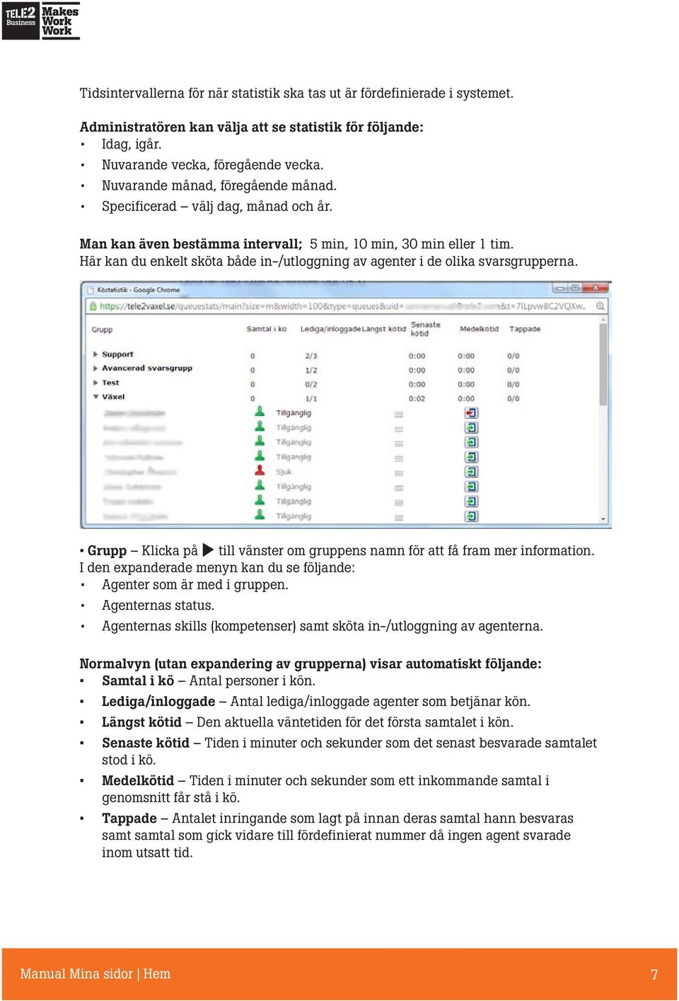 Här kan du enkelt sköta både in-/utloggning av agenter i de olika svarsgrupperna. Grupp Klicka på till vänster om gruppens namn för att få fram mer information.