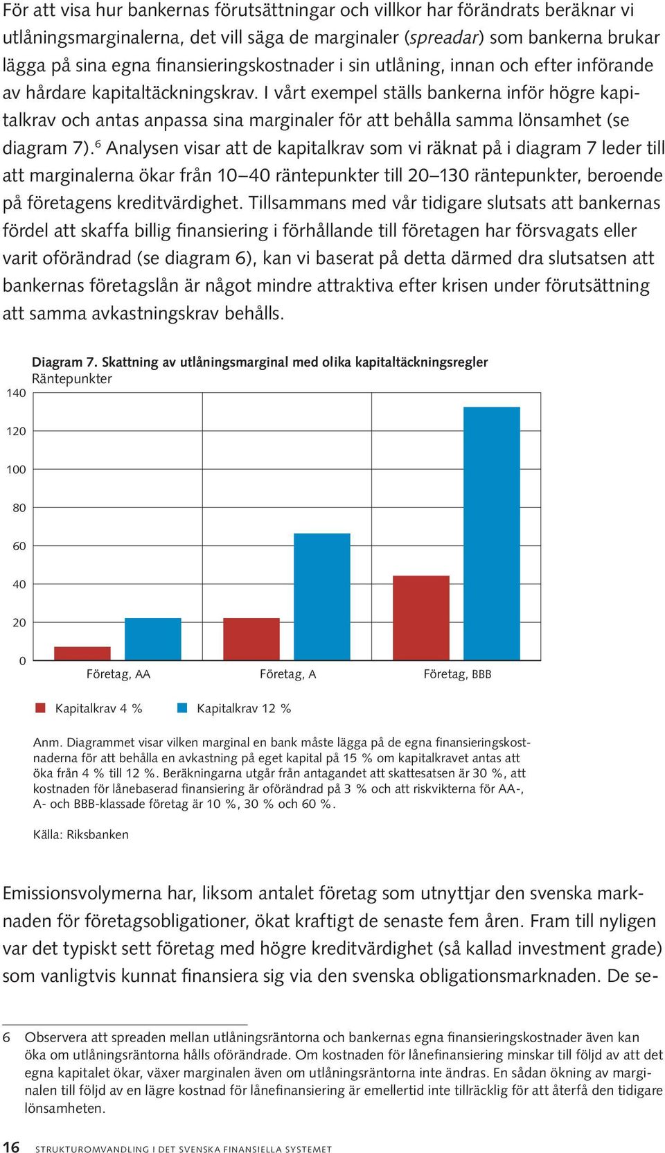 I vårt exempel ställs bankerna inför högre kapitalkrav och antas anpassa sina marginaler för att behålla samma lönsamhet (se diagram 7).