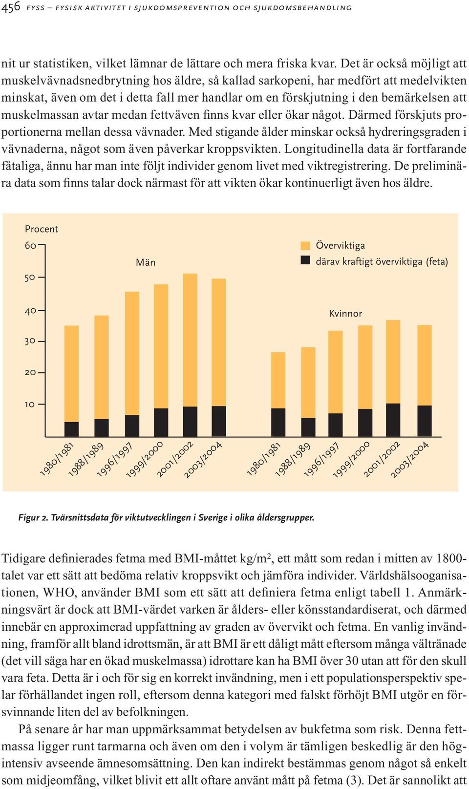 muskelmassan avtar medan fettväven finns kvar eller ökar något. Därmed förskjuts proportionerna mellan dessa vävnader.