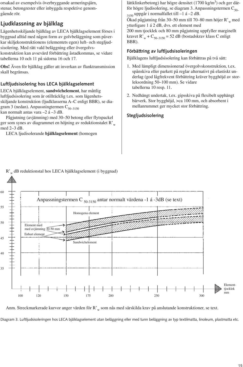 stegljudsisolering. Med rätt vald beläggning eller övergolvskonstruktion kan avsevärd förbättring åstadkommas, se vidare tabellerna 10 och 11 på sidorna 16 och 17. Obs!