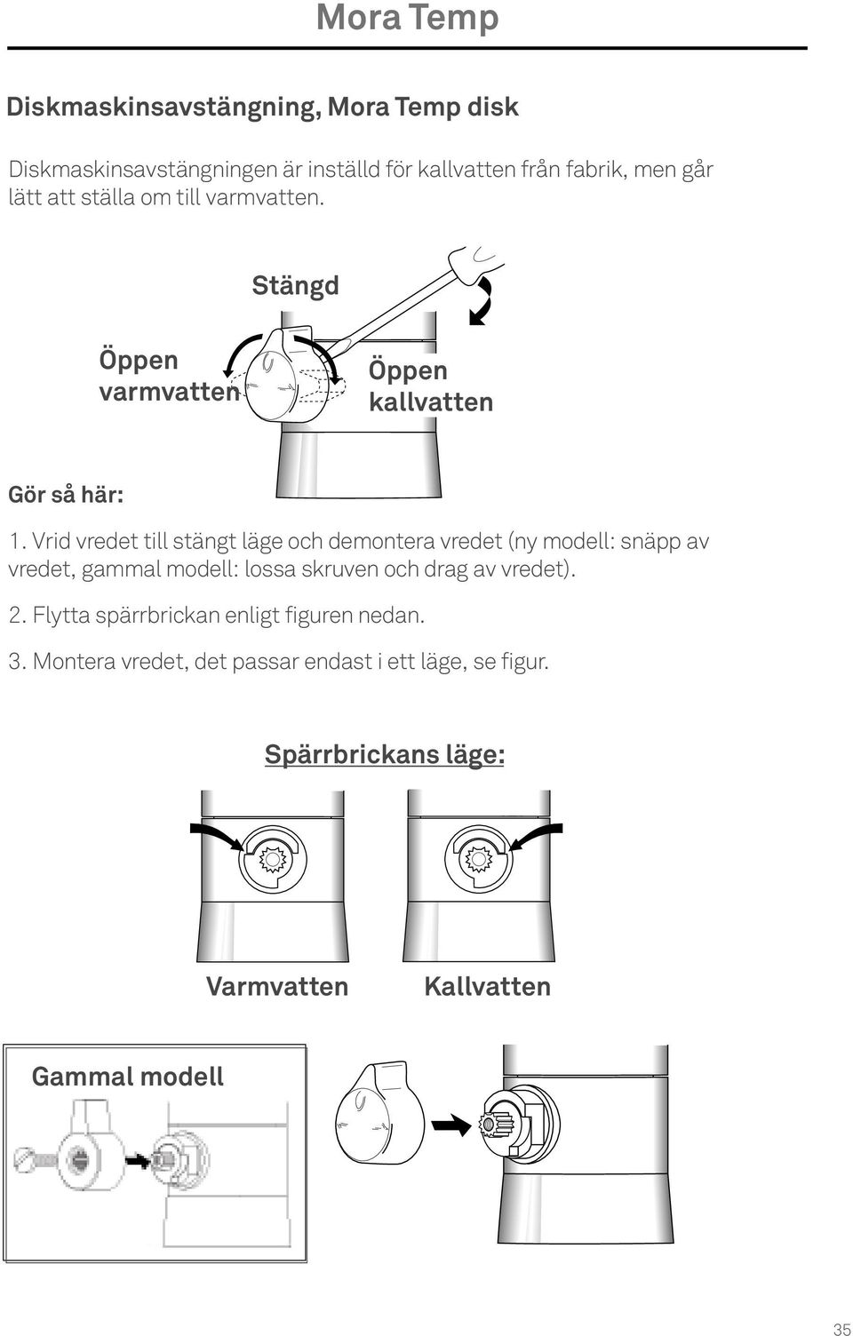 Vrid vredet till stängt läge och demontera vredet (ny modell: snäpp av vredet, gammal modell: lossa skruven och drag av