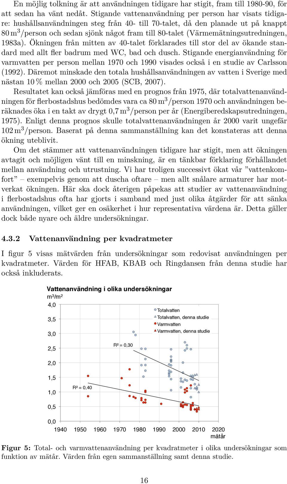 (Värmemätningsutredningen, 83a). Ökningen från mitten av 40-talet förklarades till stor del av ökande standard med allt fler badrum med WC, bad och dusch.