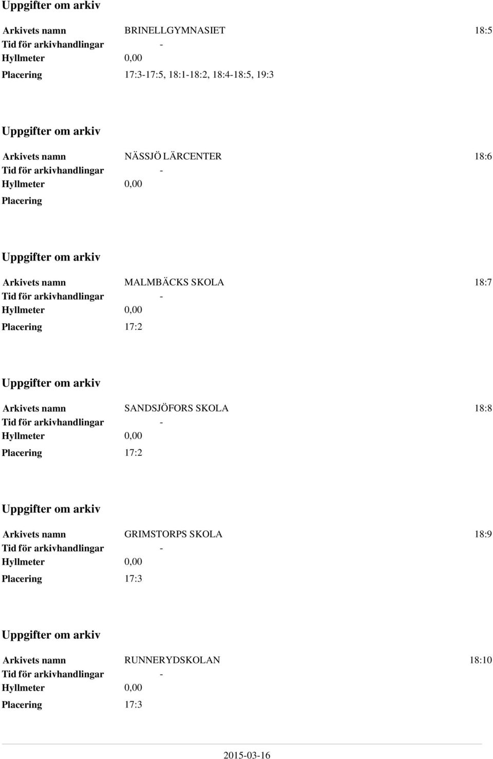 Hyllmeter 0,00 17:2 Uppgifter om arkiv Arkivets namn SANDSJÖFORS SKOLA 18:8 för arkivhandlingar - Hyllmeter 0,00 17:2 Uppgifter om arkiv Arkivets namn