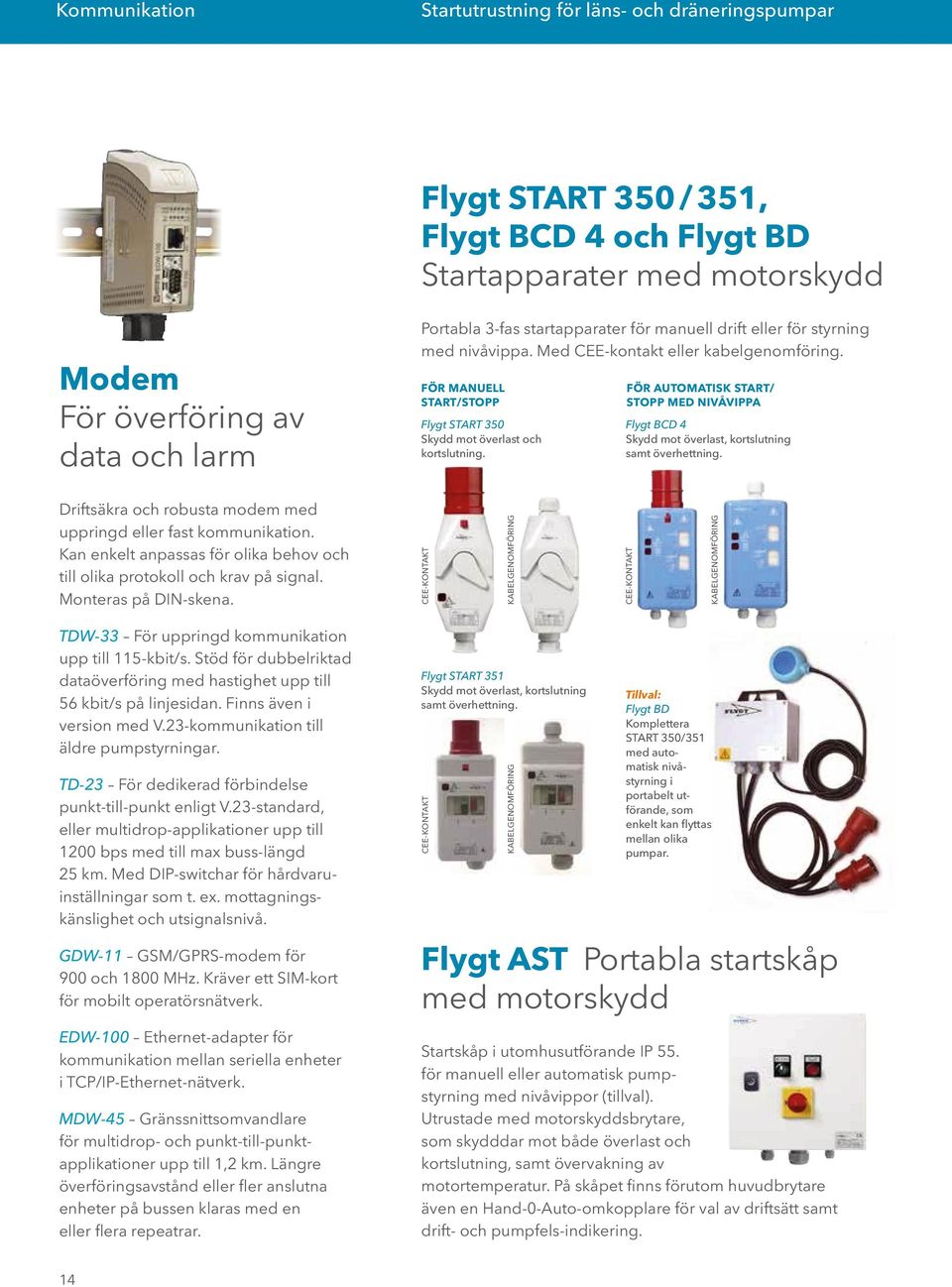 FÖR AUTOMATISK START/ STOPP MED NIVÅVIPPA Flygt BCD 4 Skydd mot överlast, kortslutning samt överhettning. Driftsäkra och robusta modem med uppringd eller fast kommunikation.