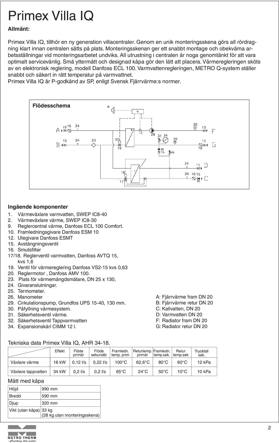 Små yttermått och designad kåpa gör den lätt att placera. Värmeregleringen sköts av en elektronisk reglering, modell Danfoss ECL 100.