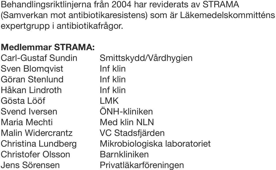 Medlemmar STRAMA: Carl-Gustaf Sundin Sven Blomqvist Göran Stenlund Håkan Lindroth Gösta Lööf Svend Iversen Maria Mechti Malin