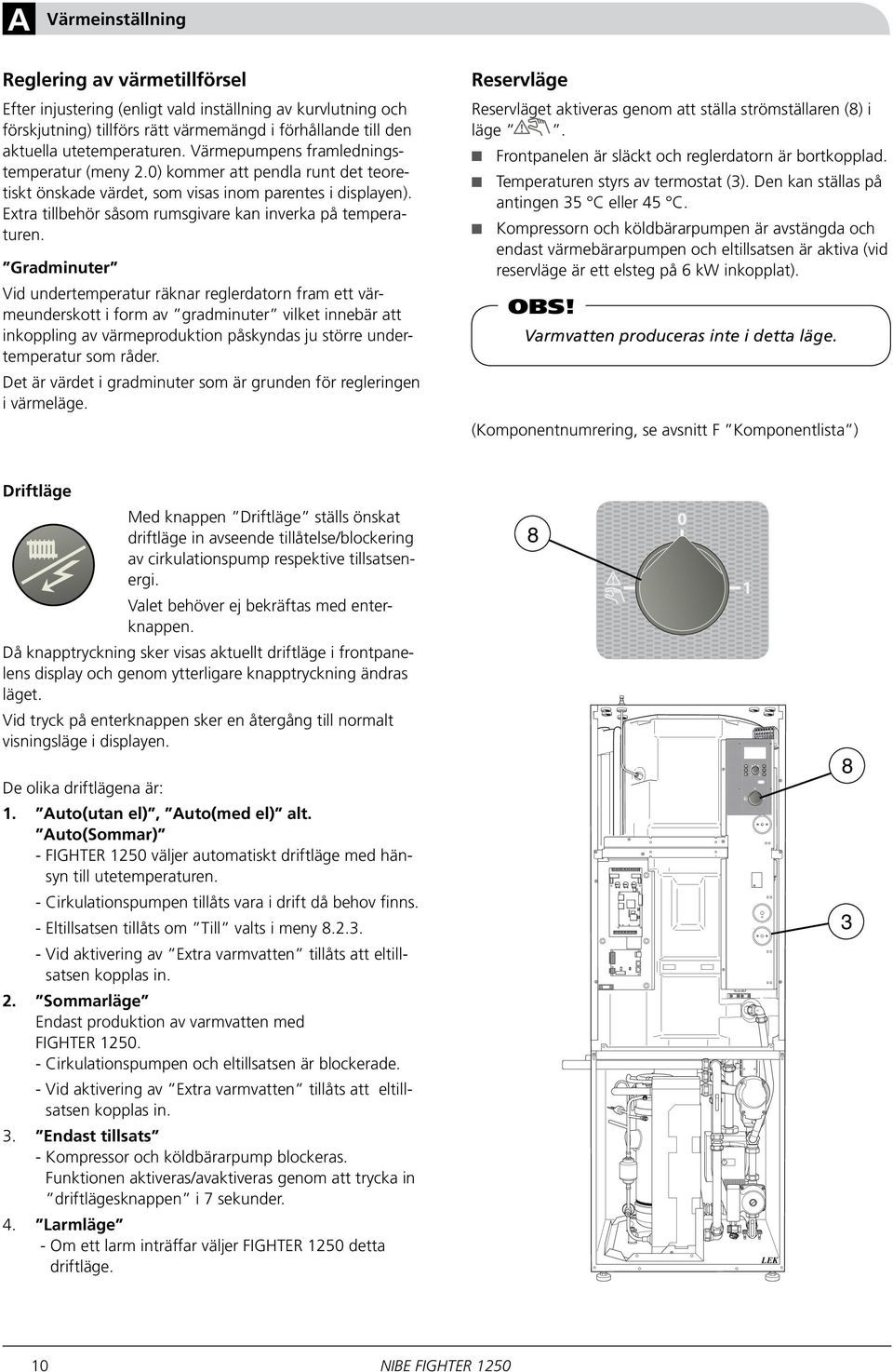 fel Extra tillbehör såsom rumsgivare kan inverka på temperaturen. I II III A B I II I II Reservläge Gradminuter 50.0 C 50.