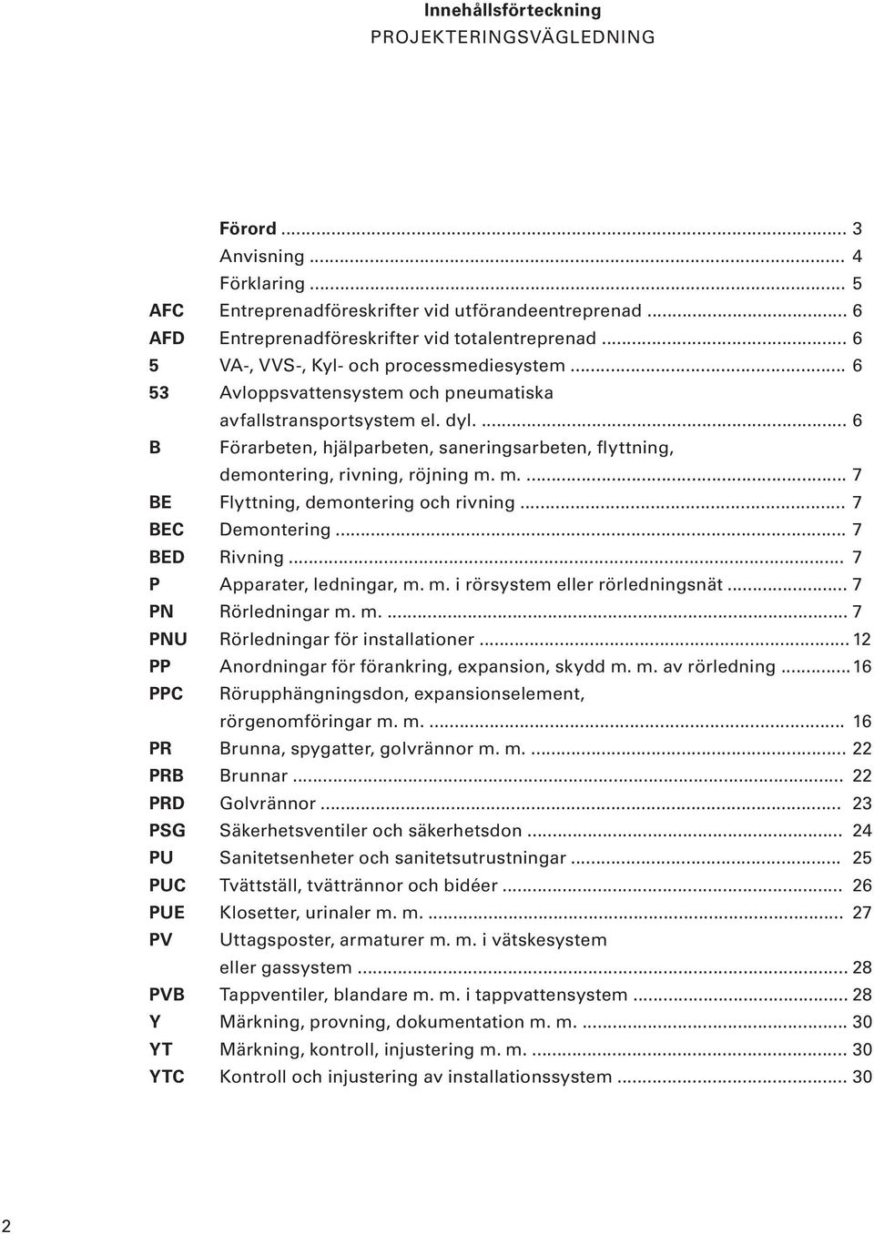 ... 6 B Förarbeten, hjälparbeten, saneringsarbeten, flyttning, demontering, rivning, röjning m. m.... 7 BE Flyttning, demontering och rivning... 7 BEC Demontering... 7 BED Rivning.