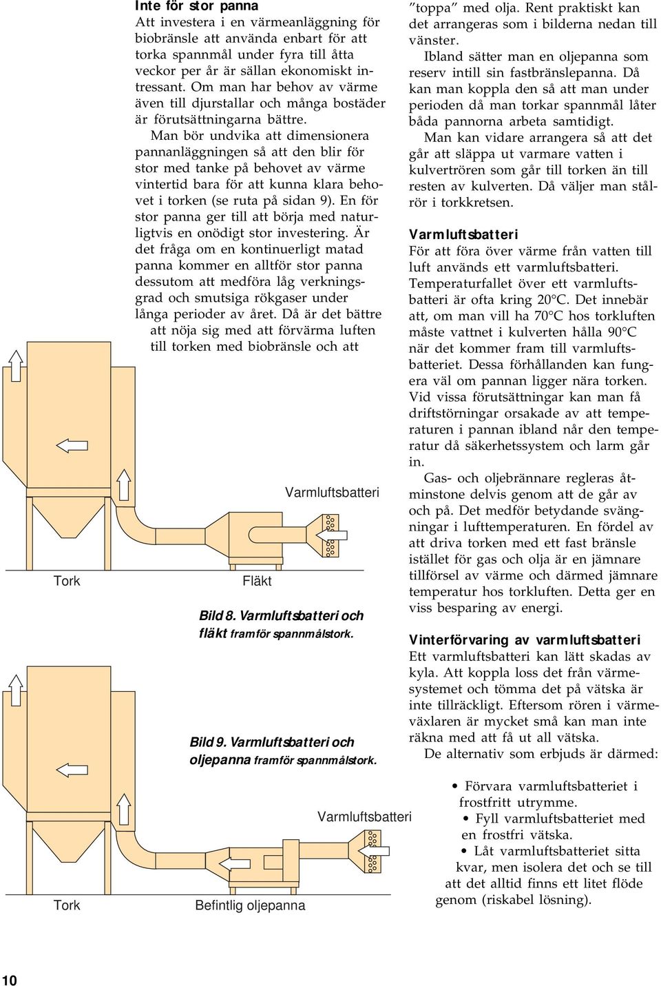 Man bör undvika att dimensionera pannanläggningen så att den blir för stor med tanke på behovet av värme vintertid bara för att kunna klara behovet i torken (se ruta på sidan 9).