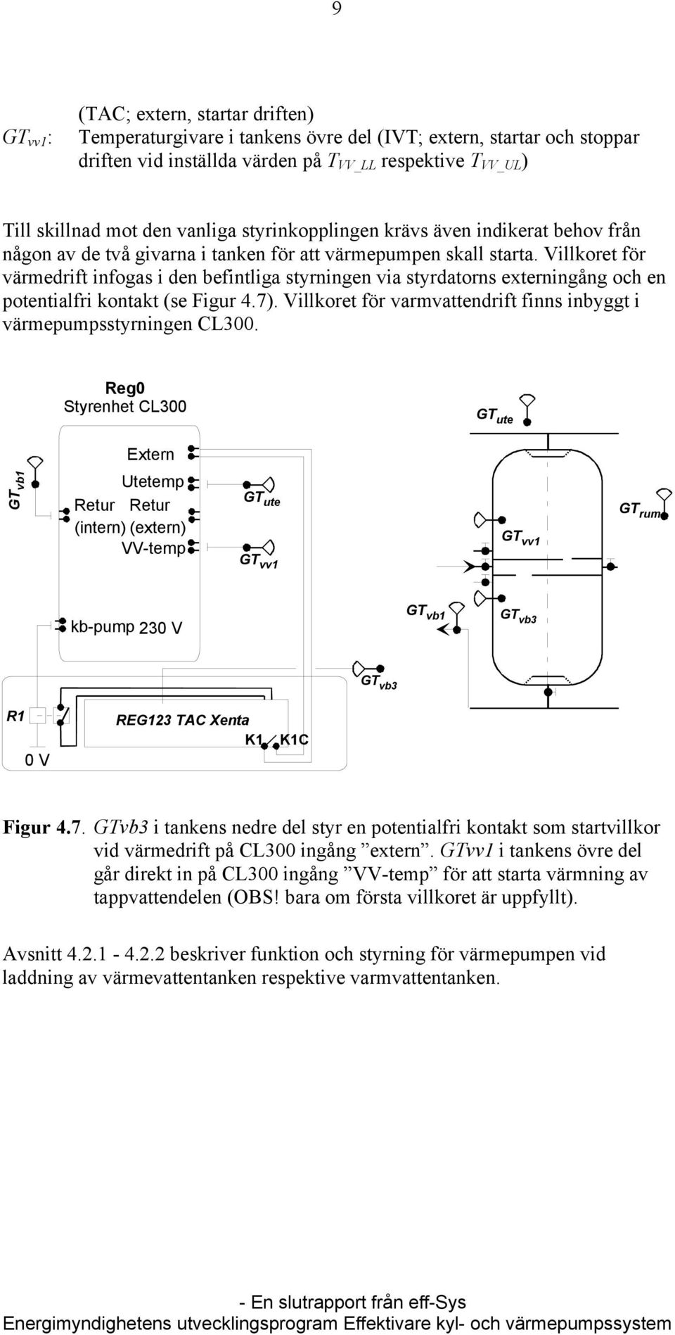Villkoret för värmedrift infogas i den befintliga styrningen via styrdatorns externingång och en potentialfri kontakt (se Figur 4.7).