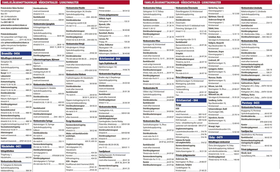 se (gäller inte privata familjeläkarmottagningar) Bromölla - 0456 HälsoRingen vårdcentral Storgatan 58, Bromölla.................... 488 00 tidsbest..................... 488 20 Recept 13-17.