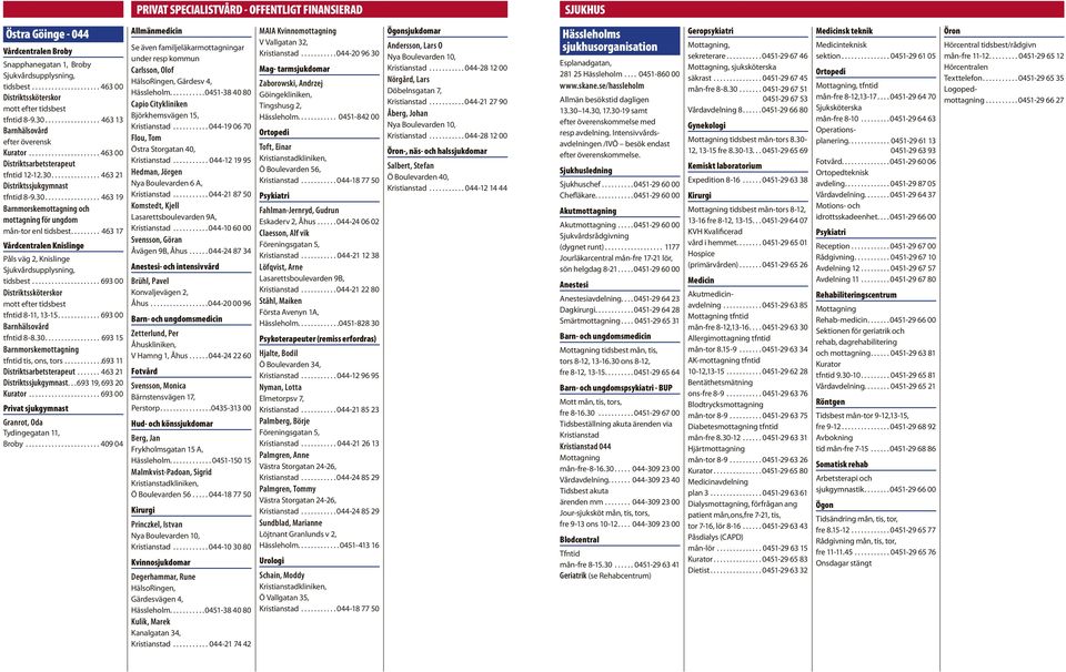 ........ 463 17 Vårdcentralen Knislinge Påls väg 2, Knislinge tidsbest..................... 693 00 mott efter tidsbest tfntid 8-11, 13-15............. 693 00 tfntid 8-8.30.
