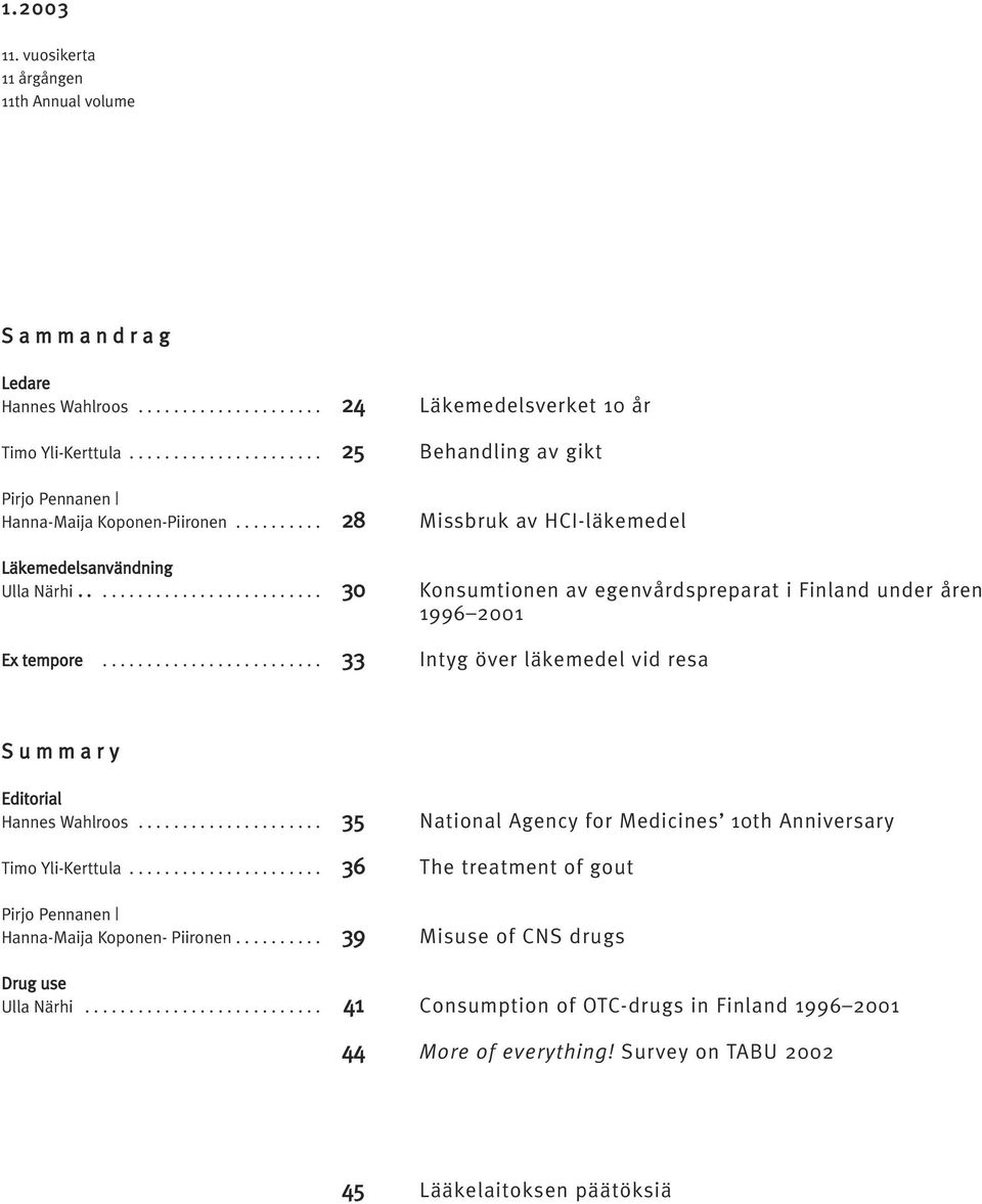 ........................ 24 25 28 30 33 Läkemedelsverket 10 år Behandling av gikt Missbruk av HCI-läkemedel Konsumtionen av egenvårdspreparat i Finland under åren 1996 2001 Intyg över läkemedel vid