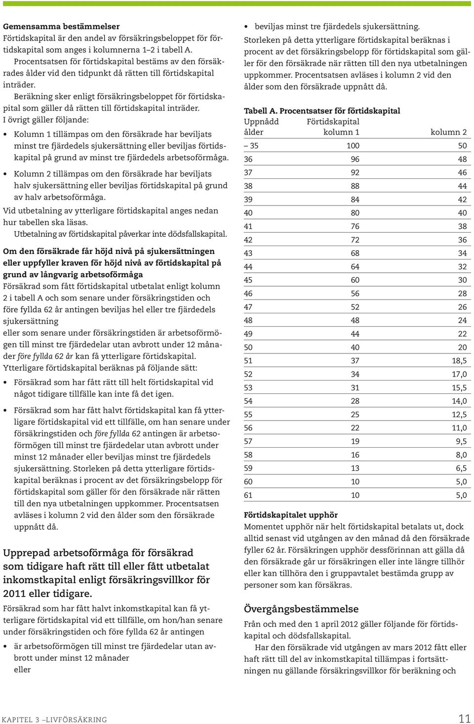 Beräkning sker enligt försäkringsbeloppet för förtidskapital som gäller då rätten till förtidskapital inträder.